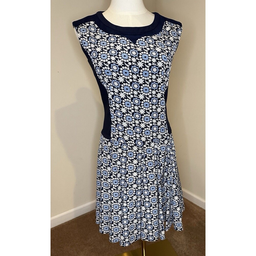 Veeko DaisyFloral Fit & Flare Dress NavyBlueWhite Retro Print Sleeveless Size 34